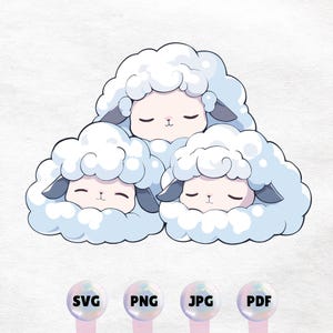 Grafica Kawaii Sleepy Sheep - Clipart carina. Download istantaneo di alta qualità PNG, SVG, JPG, pdf - Elemento di design stampabile
