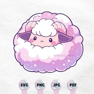 Kawaii Fluffy Pink Sheep Graphic - Cute Animal Clipart. High Quality Instant Download - Printable Sticker