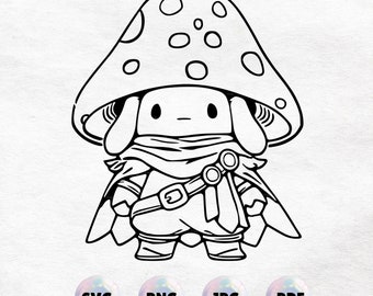 Kawaii Mushroom Warrior Outline - Cute Clipart. High Quality Instant Download PNG, SVG, JPG, pdf - Commercial Use, Printable Design Element