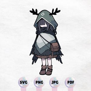 Mysterious Little Girl Clipart - High Quality Instant Download PNG, SVG - Commercial Use - Printable Sticker
