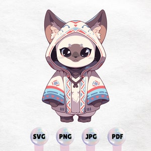 Gráfico de gato siamés kawaii - Lindo clipart. Descarga instantánea de alta calidad PNG, SVG, JPG, pdf - Elemento de diseño imprimible