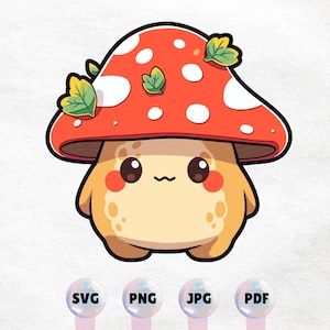 Adesivo stampabile simpatico fungo Kawaii PNG, SVG, carino Clipart vettoriale - grafica, download istantaneo
