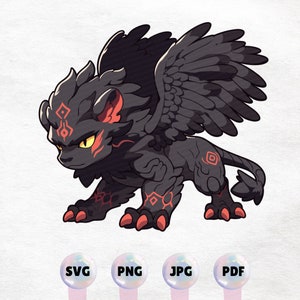 Kawaii Lion Griffin Printable Sticker PNG, SVG, Cute Mythical Fantasy Creature Clipart Vector - Graphic, Instant Download