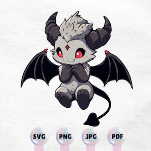 Cute Little Demon Clipart - Fantasy Illustration, Instant Download, Commercial Use, Printable Sticker