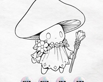 Kawaii Mushroom Coloring Page – Cute Printable Outline Art - Digital Download for DIY Crafts & Fun