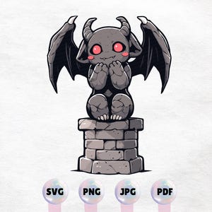 Kawaii Gargoyle Printable Sticker PNG, SVG, Cute Mythical Fantasy Creature Clipart, Instant Download