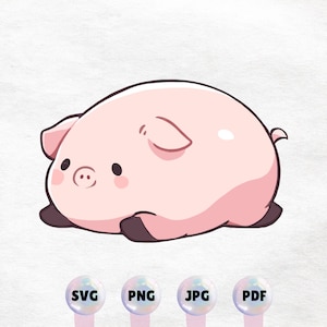 Kawaii Flat Pig Graphic - Cute Clipart. High Quality Instant Download PNG, SVG, JPG, pdf - Printable Design Element