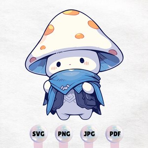 Gráfico de criatura hongo Kawaii - Lindo gráfico de fantasía. Descarga instantánea de alta calidad PNG, SVG, JPG - Elemento de diseño imprimible