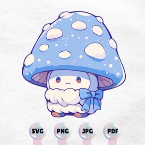 Kawaii Woolly Winter Mushroom Creature Graphic - Cute fantasy Clipart - Download istantaneo PNG, SVG, JPG - Elemento di design stampabile