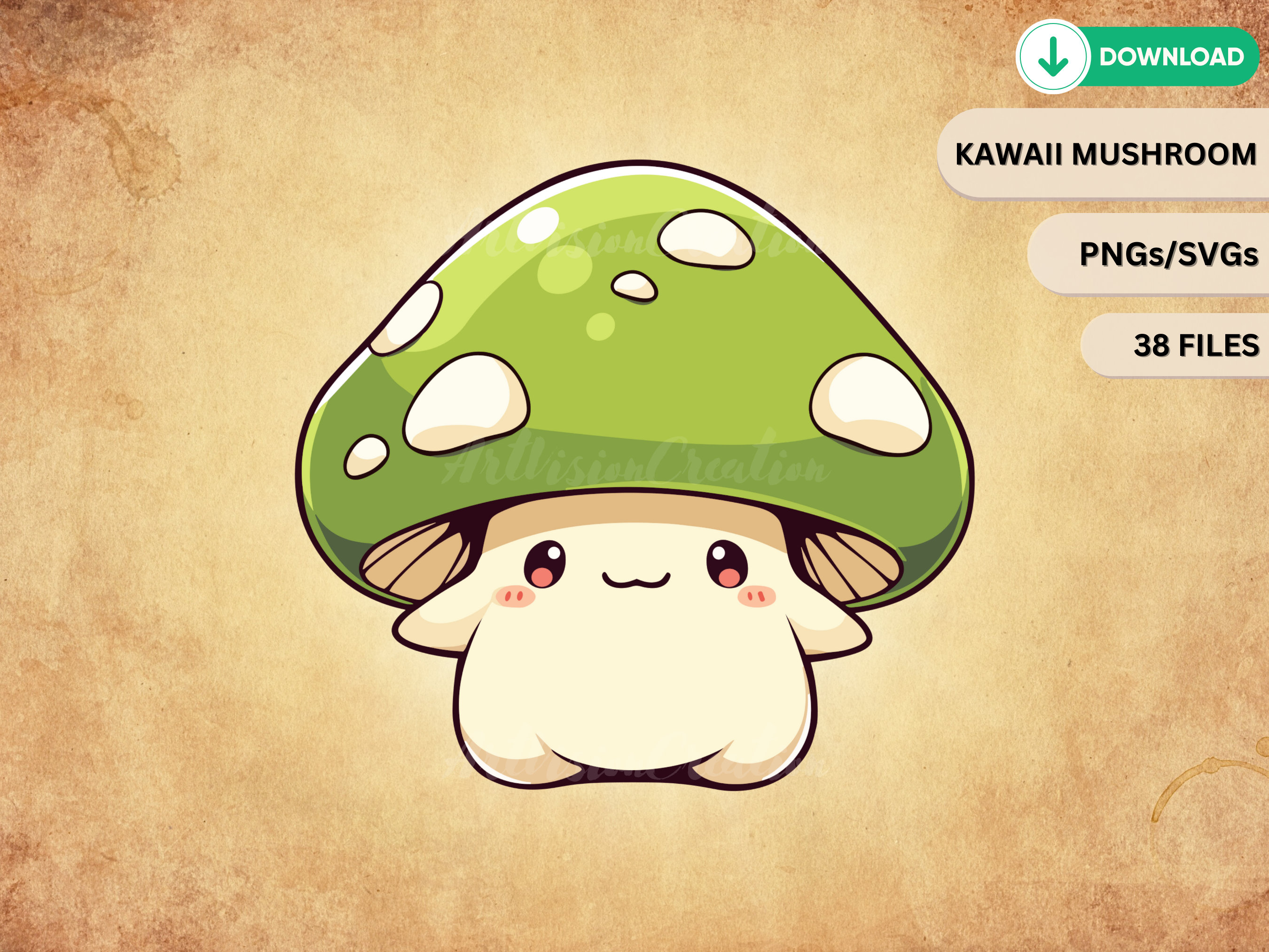 Kawaii Mushroom Creatures Clipart Set. High