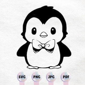 Contorno de pingüino Kawaii - Lindo clipart. Descarga instantánea de alta calidad PNG, SVG, JPG, pdf - Uso comercial, elemento de diseño imprimible