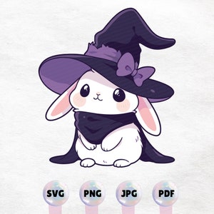 Kawaii Wizard Bunny Printable Sticker PNG, SVG, Cute Clipart Vector - Graphic, Instant Download