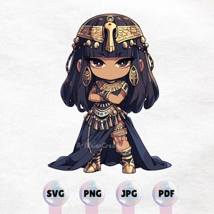 Kawaii Egyptian Chibi Anime Girl Clipart - High Quality Instant Download PNG, SVG, JPG - Commercial Use - Printable Sticker