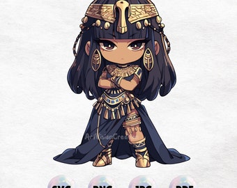 Kawaii Egyptian Chibi Anime Girl Clipart - High Quality Instant Download PNG, SVG, JPG - Commercial Use - Printable Sticker
