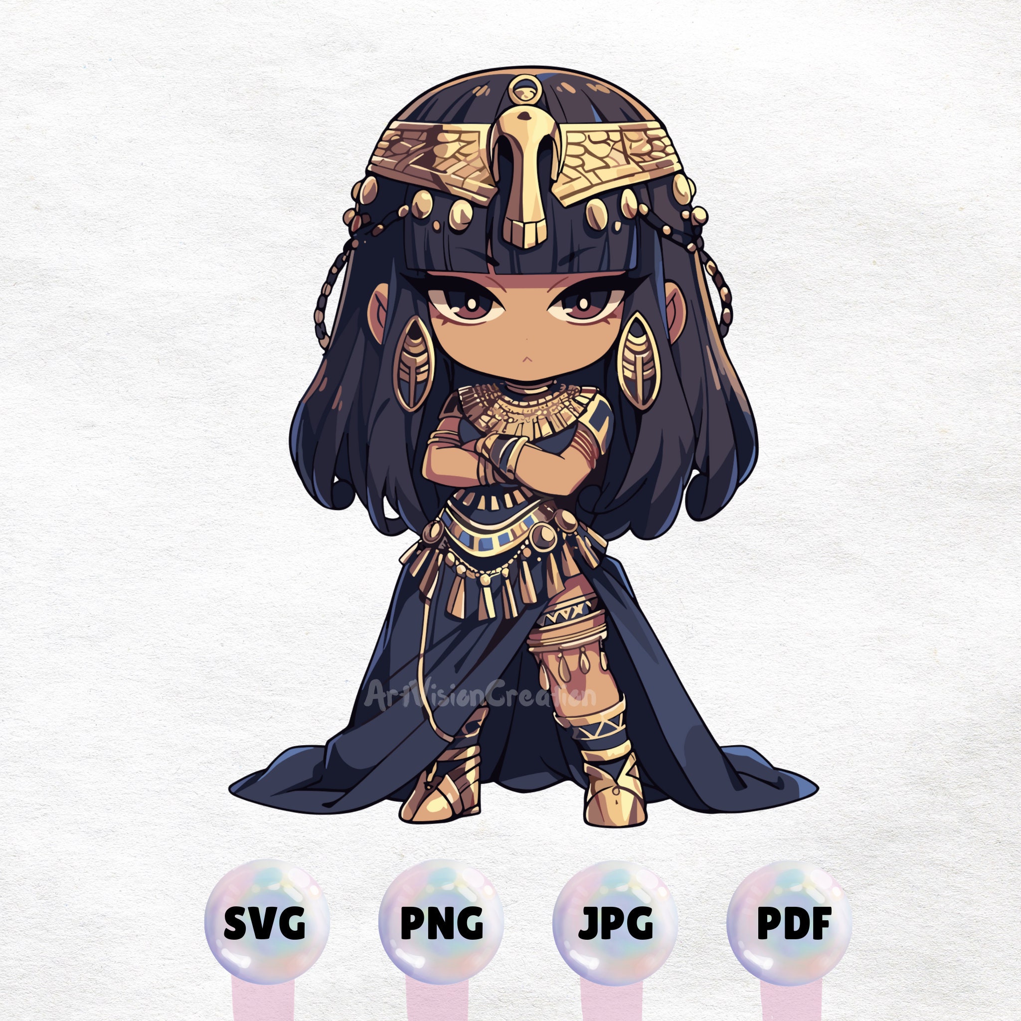Kawaii Ägyptisches Chibi Anime Mädchen Clipart - Hochwertiger  Sofort-Download PNG, SVG, JPG - Kommerzielle Nutzung - Druckbare Aufkleber, حجم الصورة 2048x2048