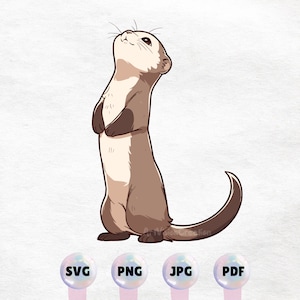 Kawaii Standing Ferret - Adorable Pet Illustration - Cute Animal Clipart - Instant Download