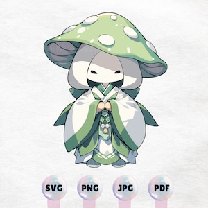 Kawaii Mushroom Girl Clipart - High Quality Instant Download PNG, SVG, JPG - Commercial Use - Printable Sticker
