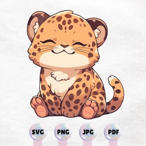 Kawaii Leopard - Cute Clipart. High Quality Instant Download PNG, SVG, JPG, Printable Design Element
