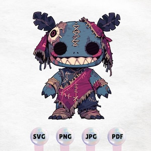 Creepy Grinning Voodoo Creature - Digital Printable Sticker - Whimsical Gothic Plush Illustration- Spooky Clipart - Instant Download
