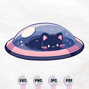 Kawaii Pink ufo Cat Graphic - Cute fantasy Clipart - Instant Download PNG, SVG, JPG - Printable Design Element