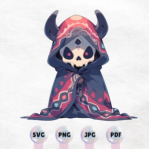 Kawaii Skeleton Demon Clipart - High Quality Instant Download PNG, SVG, JPG - Commercial Use - Printable Sticker