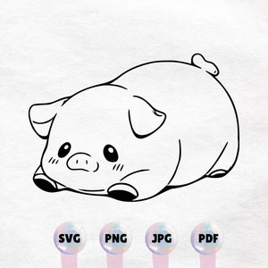 Esquema De Lechón Kawaii - Imágenes Prediseñadas De Cerdito. Descarga instantánea de alta calidad PNG, SVG, JPG, Pdf - Uso comercial, elemento de diseño imprimible