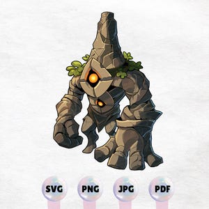 Stone Golem Monster Clipart - High Quality Instant Download PNG, SVG - Commercial Use - Printable Sticker