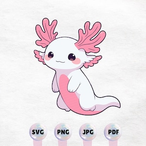 Kawaii Axolotl Clipart - High Quality Instant Download PNG, SVG - Commercial Use - Printable Sticker