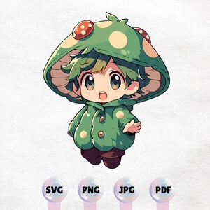 Kawaii Mushroom Boy - Cute Clipart. High Quality Instant Download PNG, SVG, JPG, pdf - Printable Design Element
