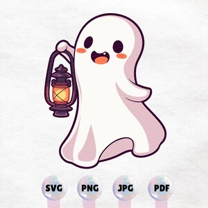 Kawaii Ghost Printable Sticker PNG, SVG, Cute Clipart Vector - Graphic, Instant Download