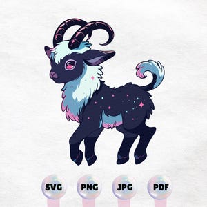 Kawaii Magical Space Goat Clipart - High Quality Instant Download PNG, SVG - Commercial Use - Printable Sticker