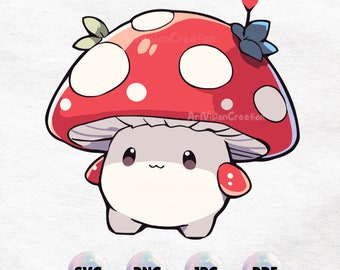 Kawaii Red Mushroom Creature Clipart - High Quality Instant Download,  Commercial Use, Printable Design