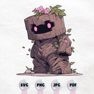 Forest Golem Graphic – Whimsical Woodland Creature Illustration - PNG, JPG, SVG – Cute Fantasy Clipart - Printable Sticker