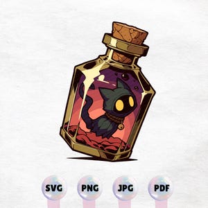 Kawaii Demon in a Magic Potion Bottle - Fantasy Elixir Illustration - Instant Download