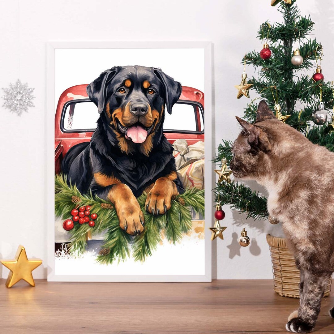 Christmas Rottweiler Canvas Christmas Rottweiler Painting Etsy