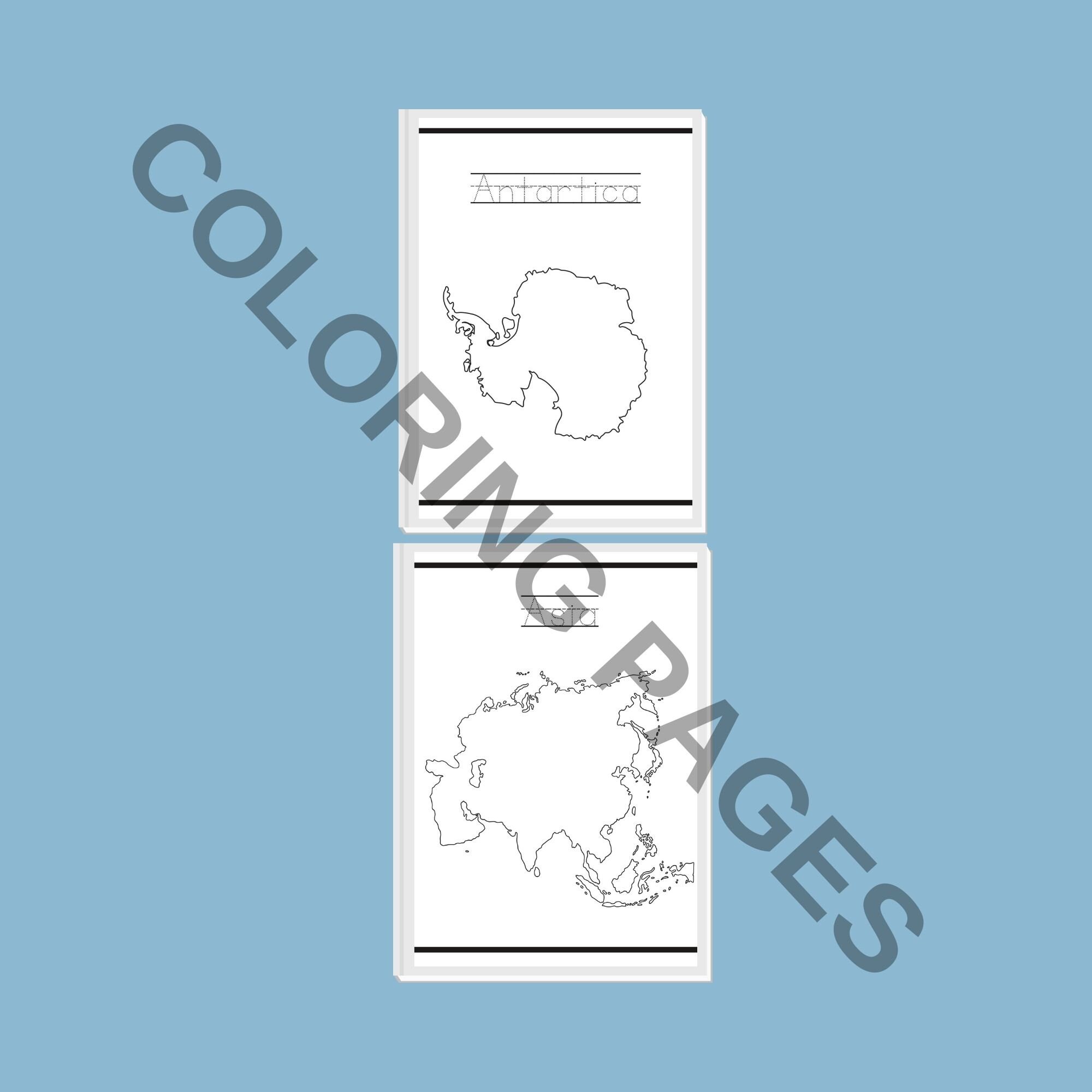 Continents Coloring Pages PDF World Map Coloring Continents Etsy