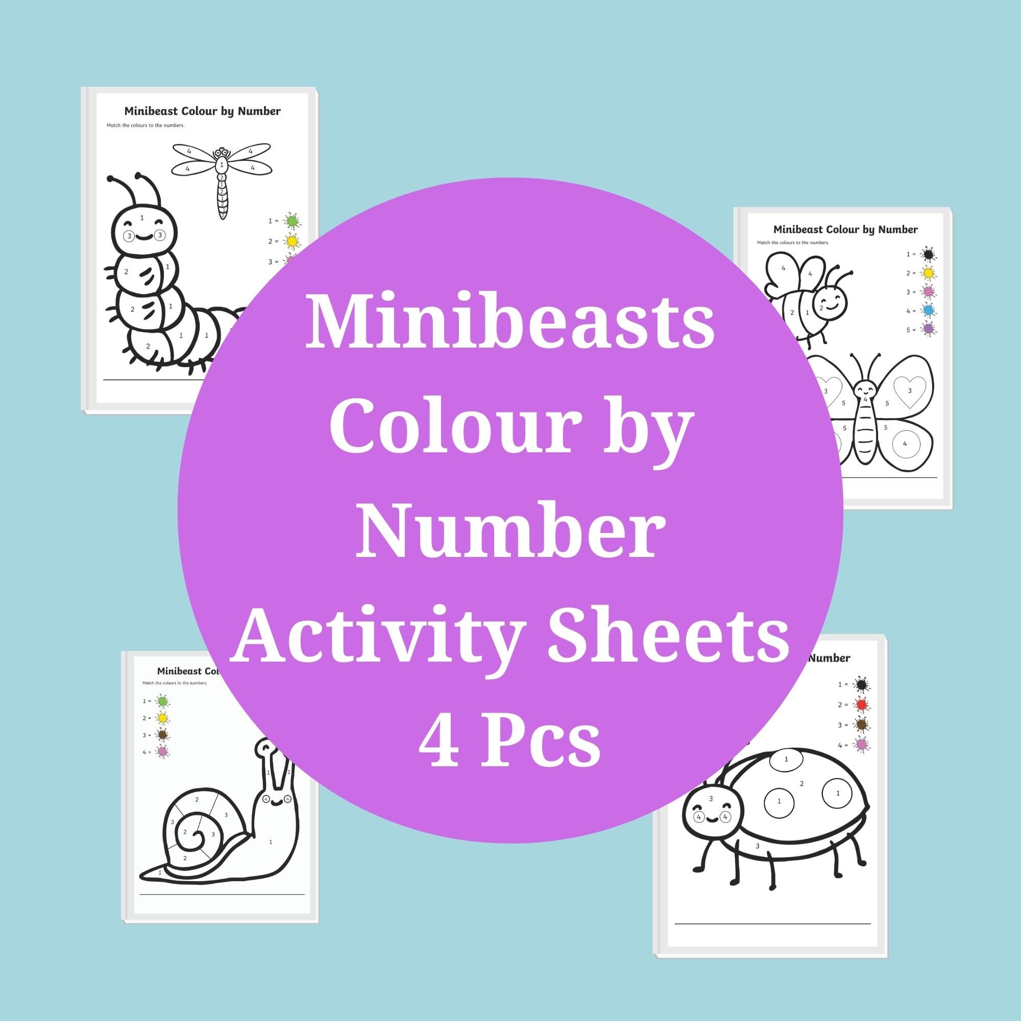 Number Coloring Pages School Learning Printable Minibeast Etsy