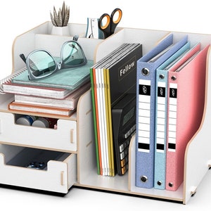 Office Desk Tidy Organiser Stationary Storage Magazine File Holder Desktop Document Rack for Books, Pens, and Notebooks