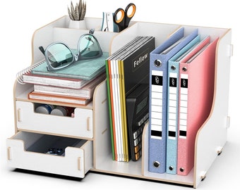 Office Desk Tidy Organiser Stationary Storage Magazine File Holder Desktop Document Rack for Books, Pens, and Notebooks