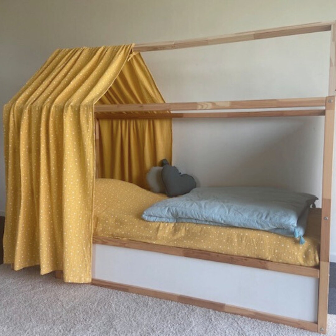 Mustard Yellow Cabin Bed Canopy With Stars / Cabin Bed Veil / - Etsy