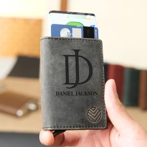 Cadeau pour la Saint-Valentin, portefeuille fin en cuir pop-up, personnalisé, portefeuille minimaliste, parfait pour un mari, un homme d'honneur ou une femme, compact et élégant