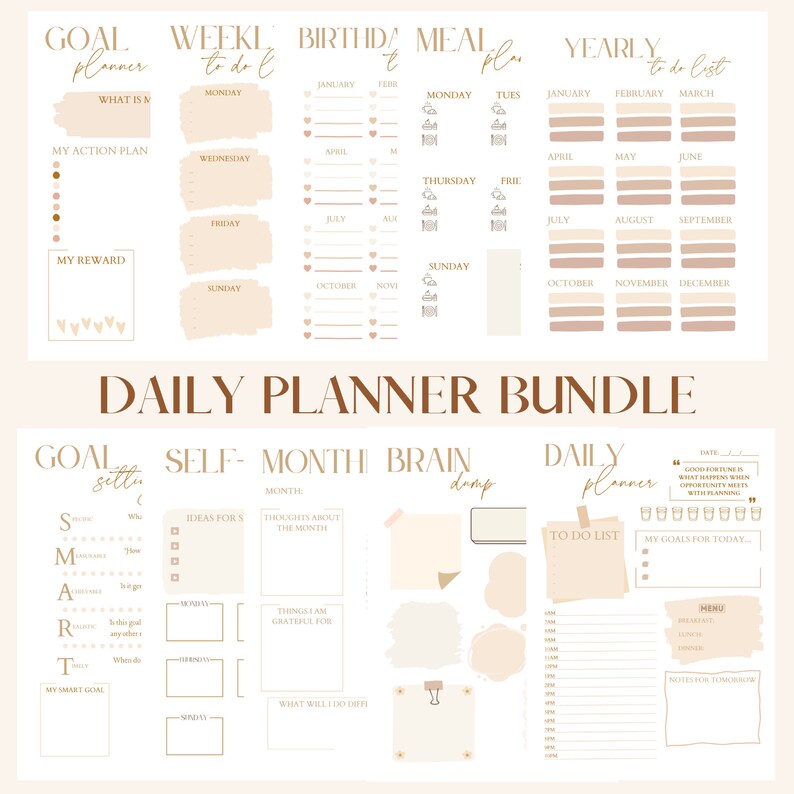 Daily Planner Printable PDF Bundle Weekly Planner Meal - Etsy