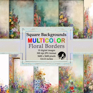 Fondos cuadrados con bordes florales multicolores: perfectos para bodas, despedidas de soltera, baby shower, invitaciones y anuncios de aniversario