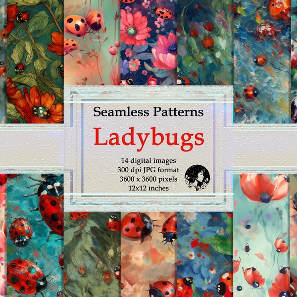 Ladybug Digital Paper - Seamless Patterns of Red Ladybugs Inspired by Master Artists like Monet, Van Gogh, and More - Instant Downloads