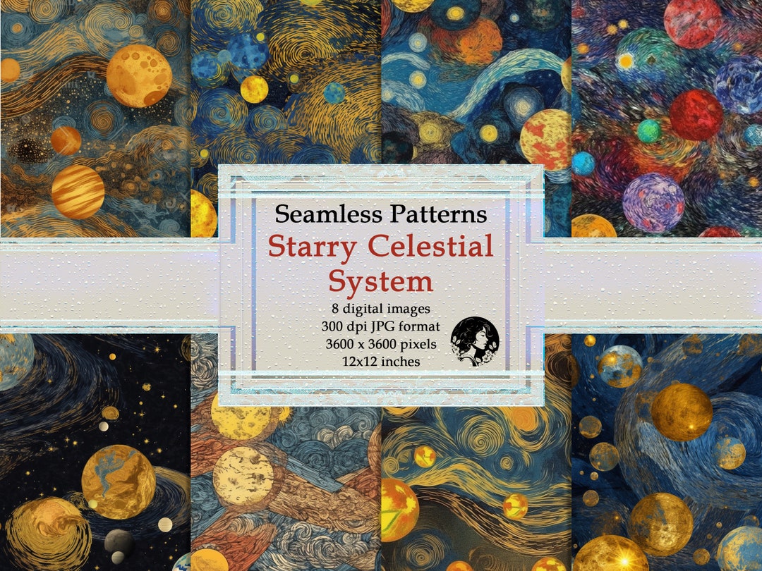 Van Gogh Starry Night Digital Paper: Celestial Seamless Patterns ...
