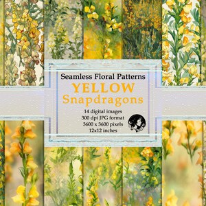 Yellow Snapdragons Digital Paper: Seamless Floral Patterns (Digital Download)