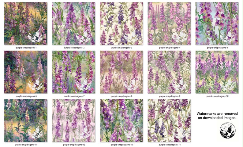 Snapdragon Collage Purple Snapdragons Digital Paper: Seamless Floral Patterns (instant ...