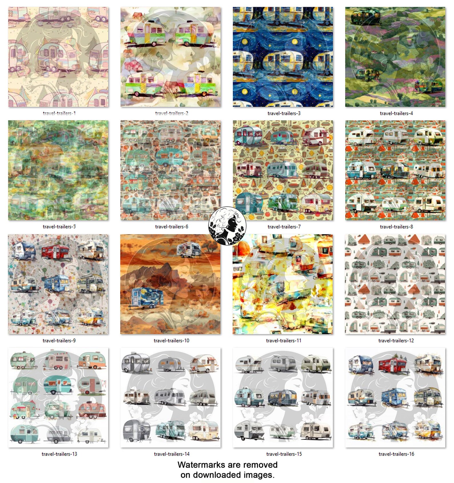 Travel Trailers Digital Paper Seamless Patterns - RV Camper Designs ...