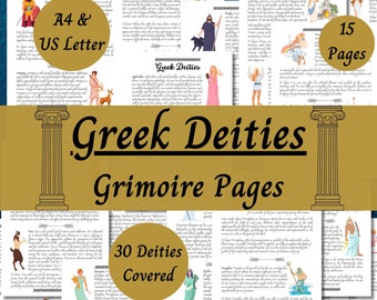 Pages Grimoire des divinités grecques, Guide de référence rapide imprimable des dieux et déesses grecs, païen hellénique, travail de la divinité sorcière, hellénisme