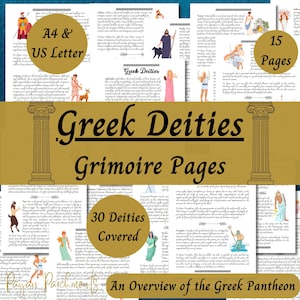 Griechische Gottheiten Grimoire Seiten, druckbare Kurzanleitung für griechische Götter und Göttinnen, hellenische heidnische, Hexengottheitsarbeit, Hellenismus